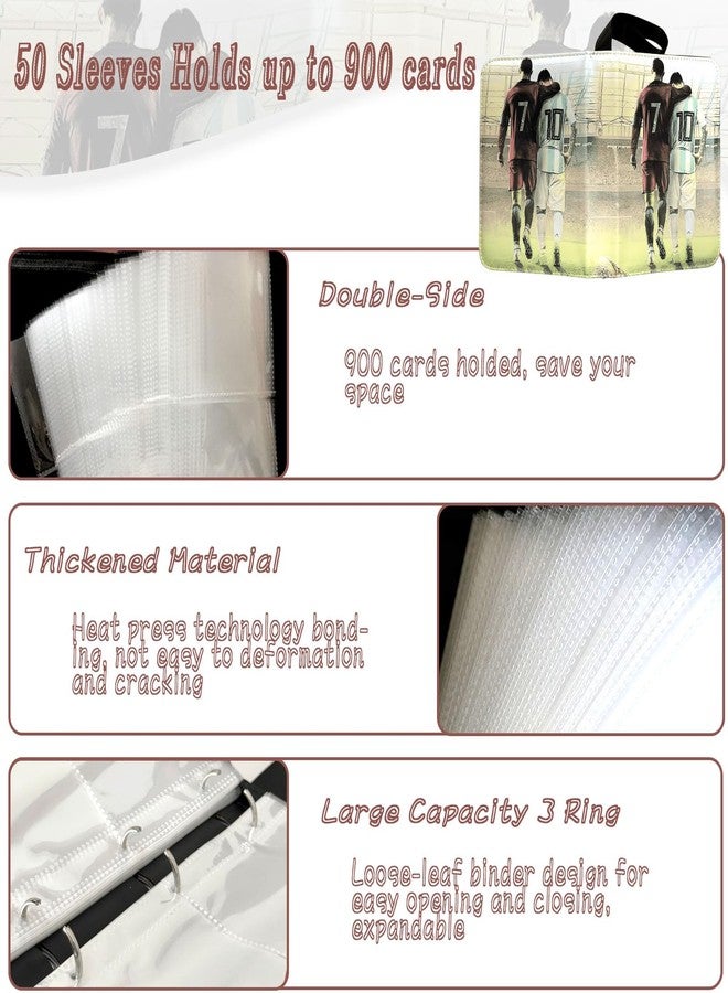 Rmannke Soccer Card Binder - 900 Capacity 9-Pocket Trading Card Album, 3 Ring Card Holder Binder, Waterproof PU Leather, Zip Closure, Perfect Christmas Birthday Gift for Kids & Collectors - Image 4